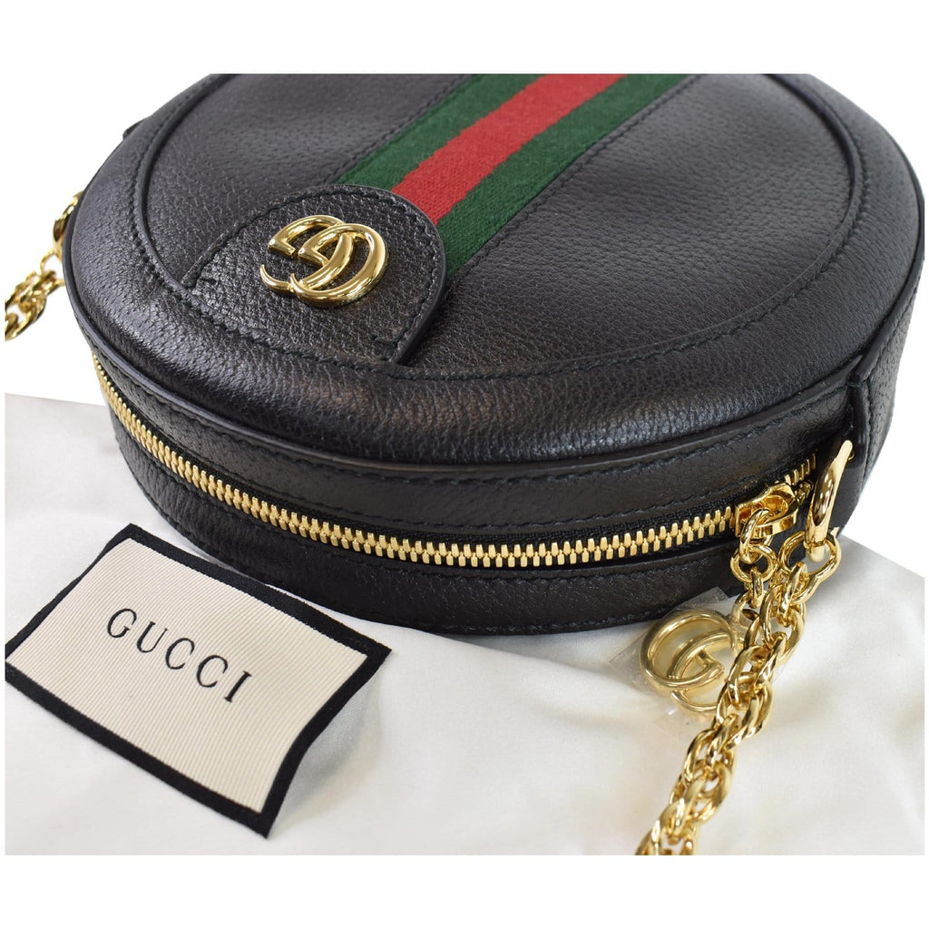 GUCCI Ophidia Mini GG Round Web Leather Crossbody Bag Black 550618