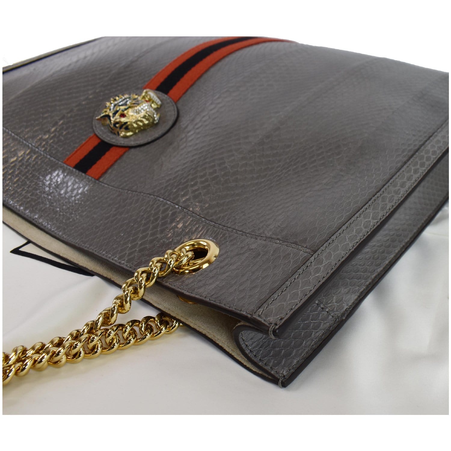 GUCCI Rajah Large Snakeskin Tote Shoulder Bag Dusty Grey