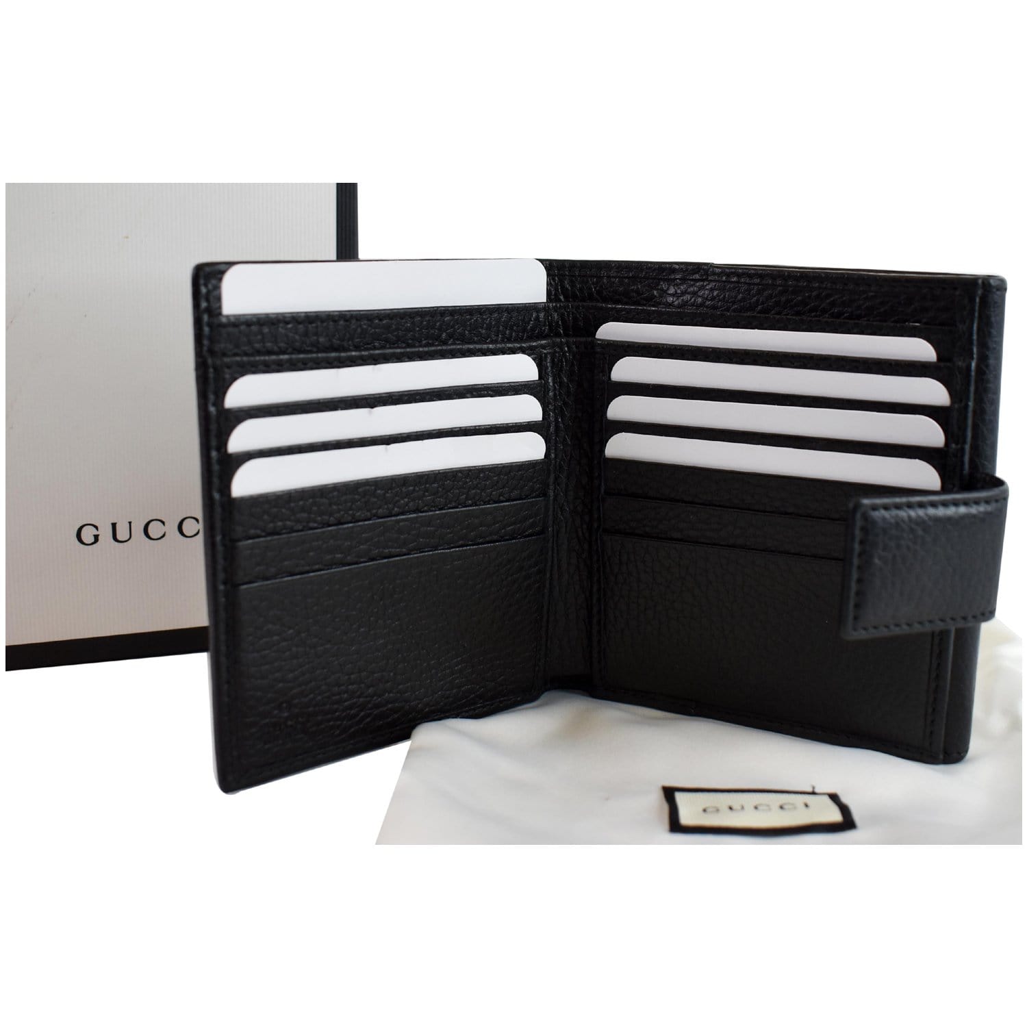 GUCCI GG Leather French Flap Wallet Black 456122