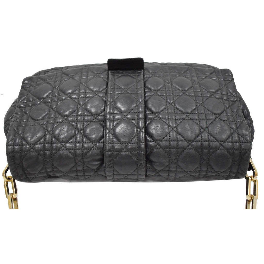 CHRISTIAN DIOR Cannage New Lock Flap Leather Shoulder Bag Black