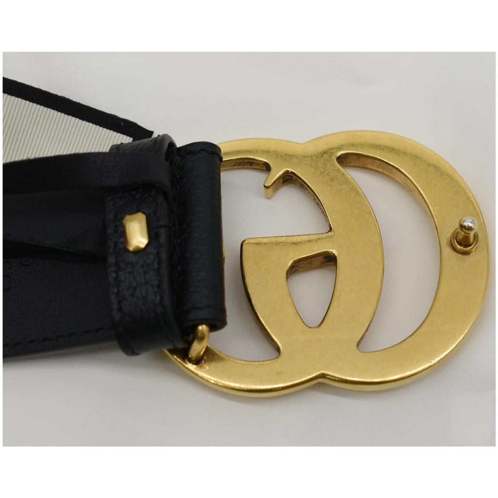 GUCCI Wide Double G Buckle Leather Belt Black 406831 Size 75.30