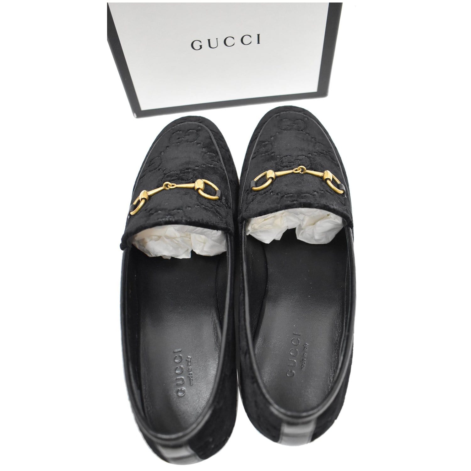 GUCCI GG Jordaan Velvet Leather Loafer Black 431467 Size 40