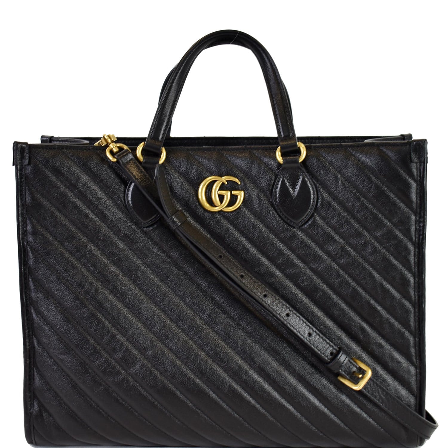 GUCCI GG Marmont Medium Matelasse Leather Tote Bag Black 627332
