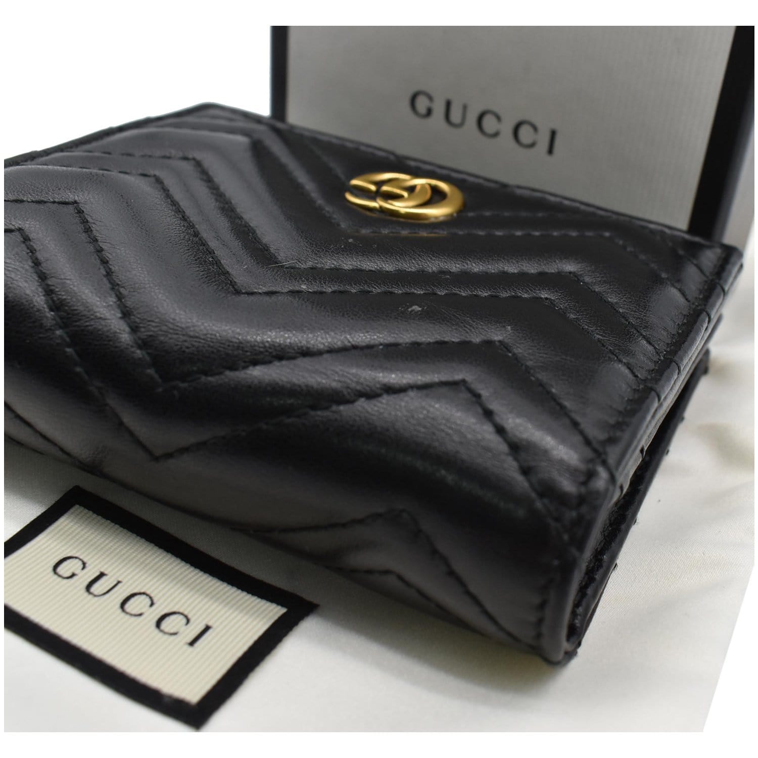 Gucci Marmont GG Matelasse Leather  Case Wallet Black 466492