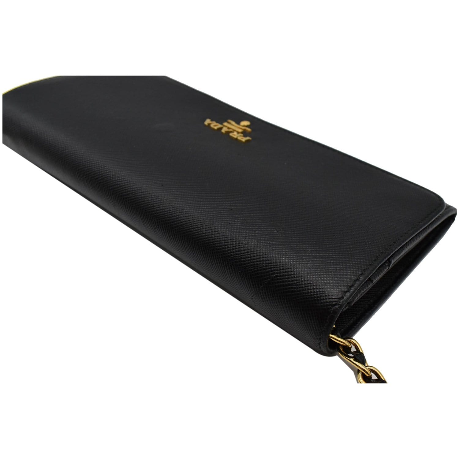 PRADA Saffiano Leather Wallet on Chain Clutch Crossbody Bag Black