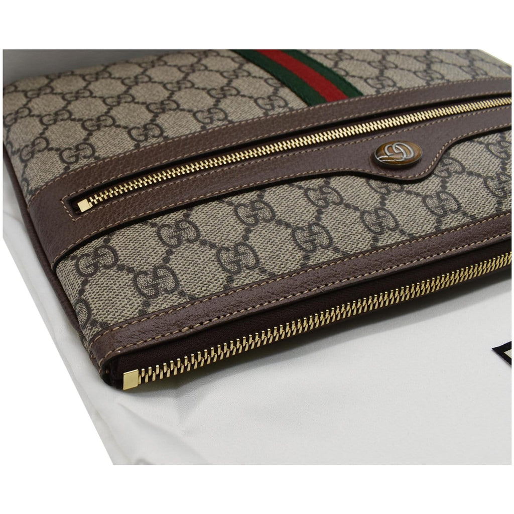 GUCCI Large Ophidia GG Supreme Monogram Leather Pouch Clutch Bag Beige 517551