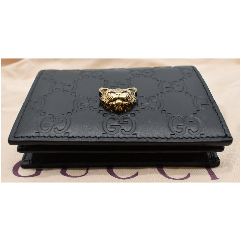 GUCCI Crystal Cat Guccissima Leather  Case Wallet Black 548057