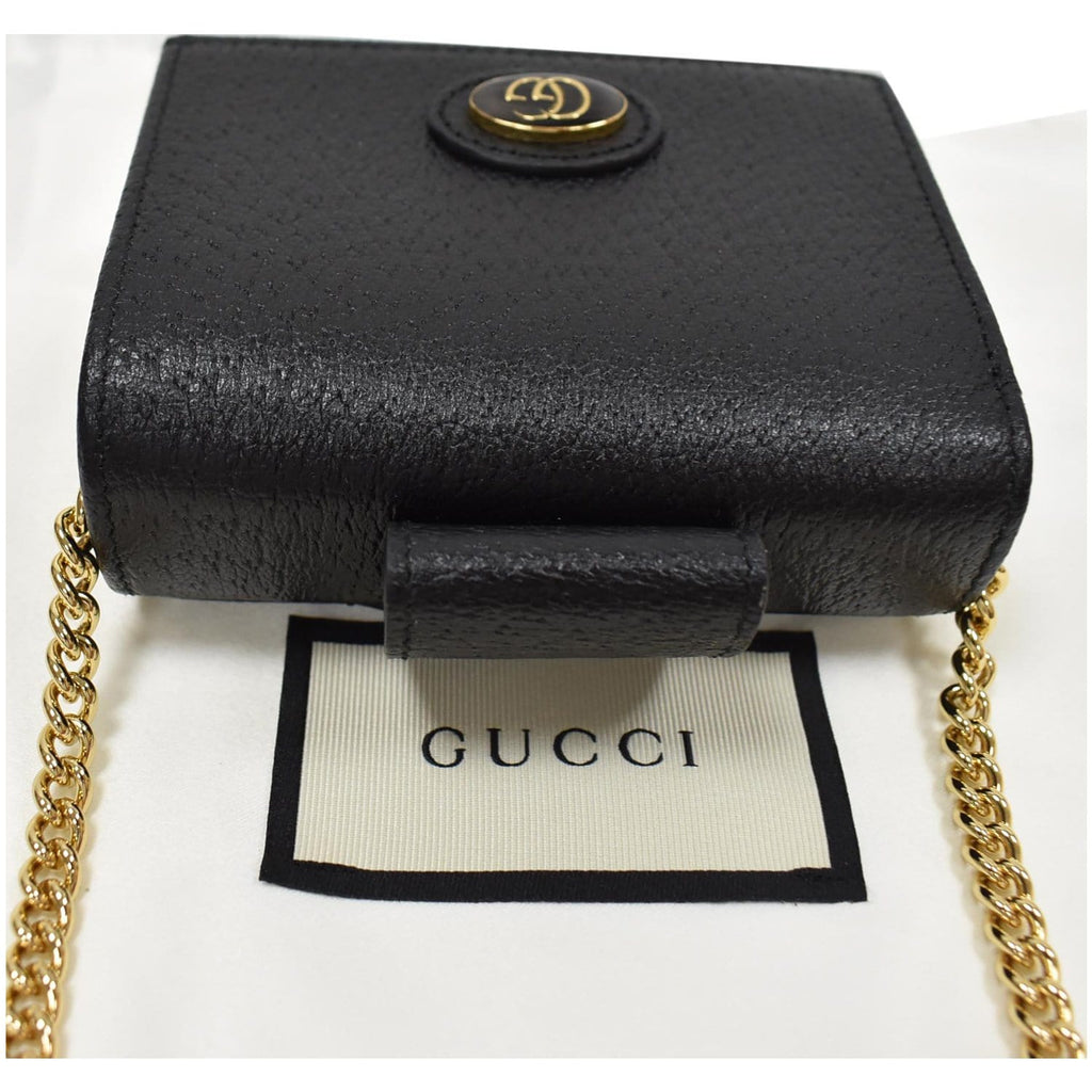GUCCI GG Small Coin Leather Chain Wallet Black 617195