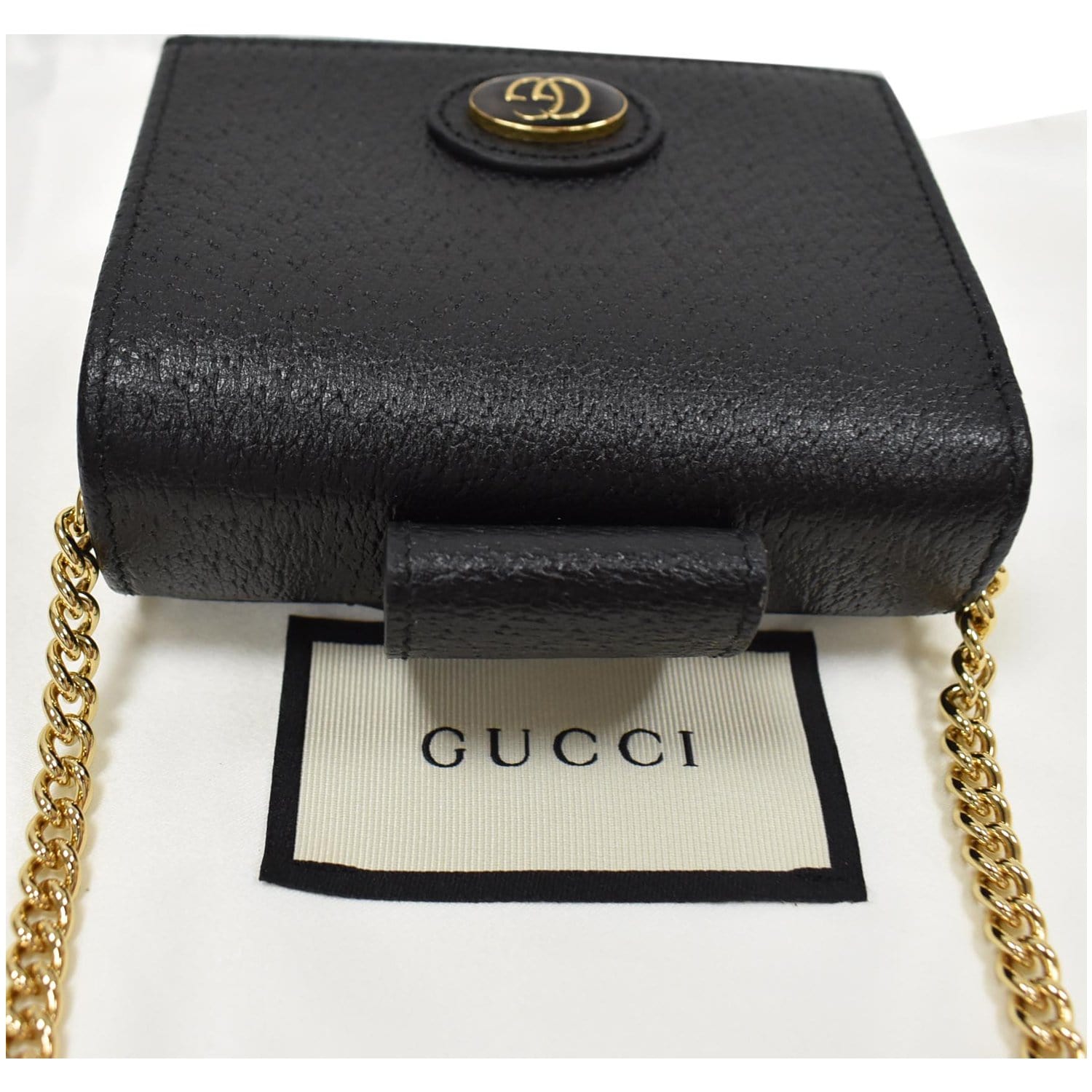 GUCCI GG Small Coin Leather Chain Wallet Black 617195