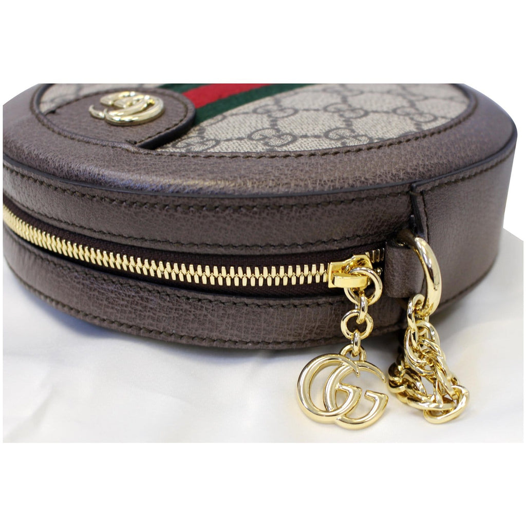 Gucci Ophidia Mini GG Round Supreme Monogram Web Crossbody Bag Beige