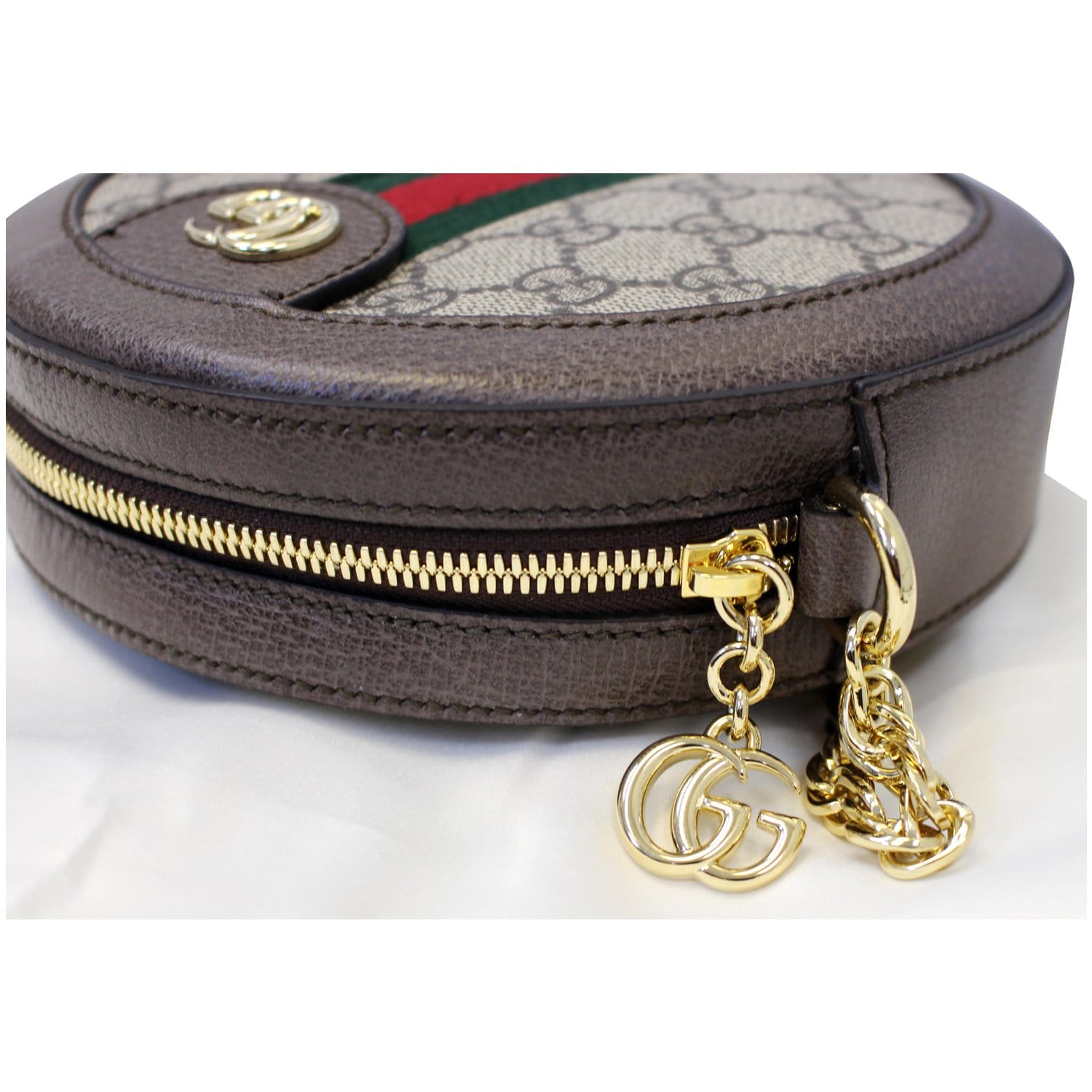 Gucci Ophidia Mini GG Round Supreme Monogram Web Crossbody Bag Beige
