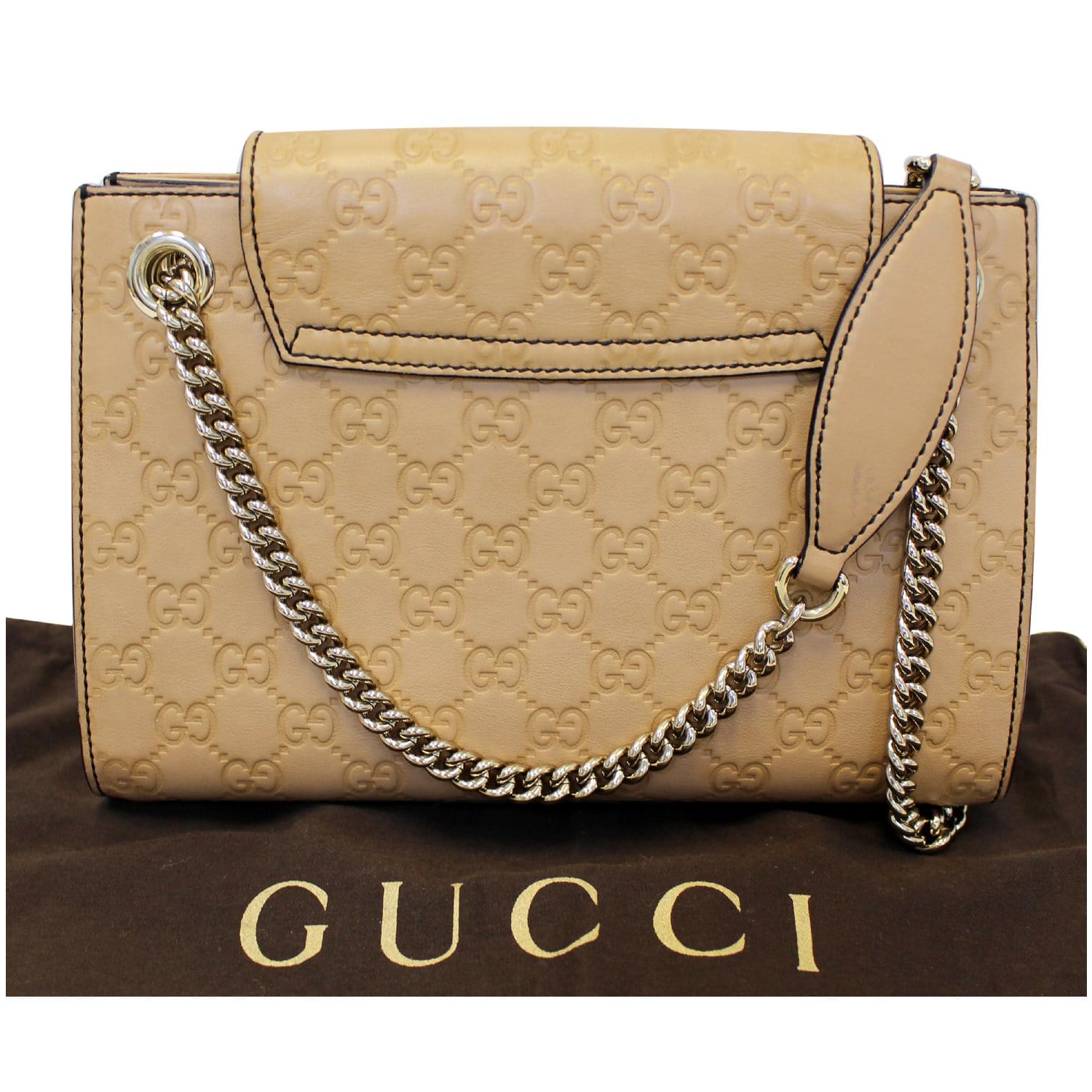 GUCCI Emily Guccissima Leather Chain Shoulder Bag Rose Beige 369621
