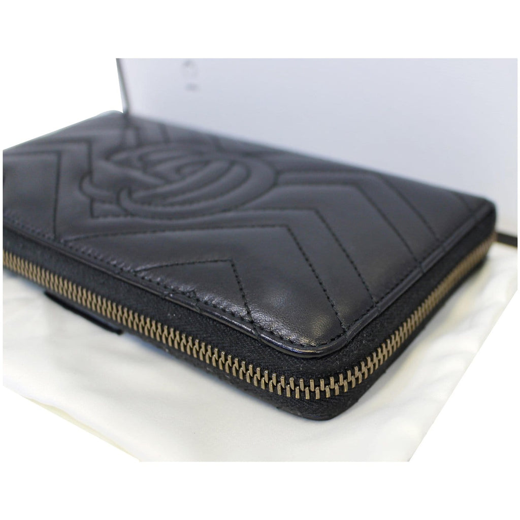 GUCCI Matelasse GG Marmont Zip Around Calfskin Wallet Black
