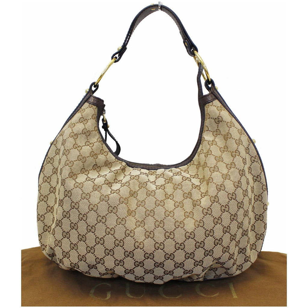 GUCCI Interlocking G Medium GG Canvas Hobo Bag Beige