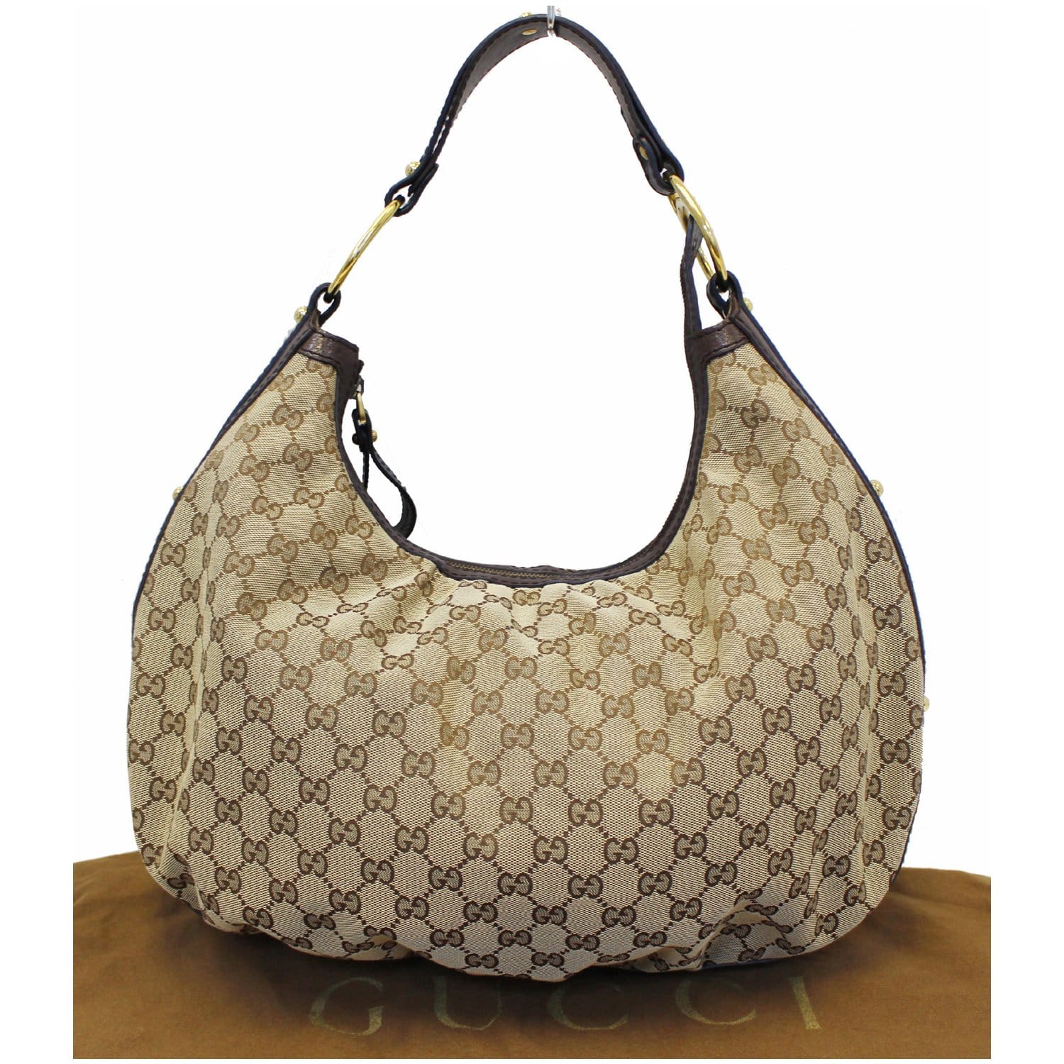 GUCCI Interlocking G Medium GG Canvas Hobo Bag Beige