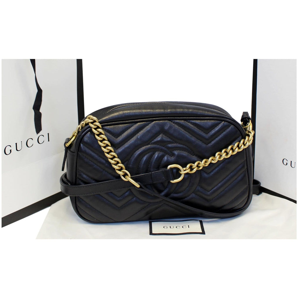 GUCCI GG Marmont Matelasse Small Leather Crossbody Bag Black