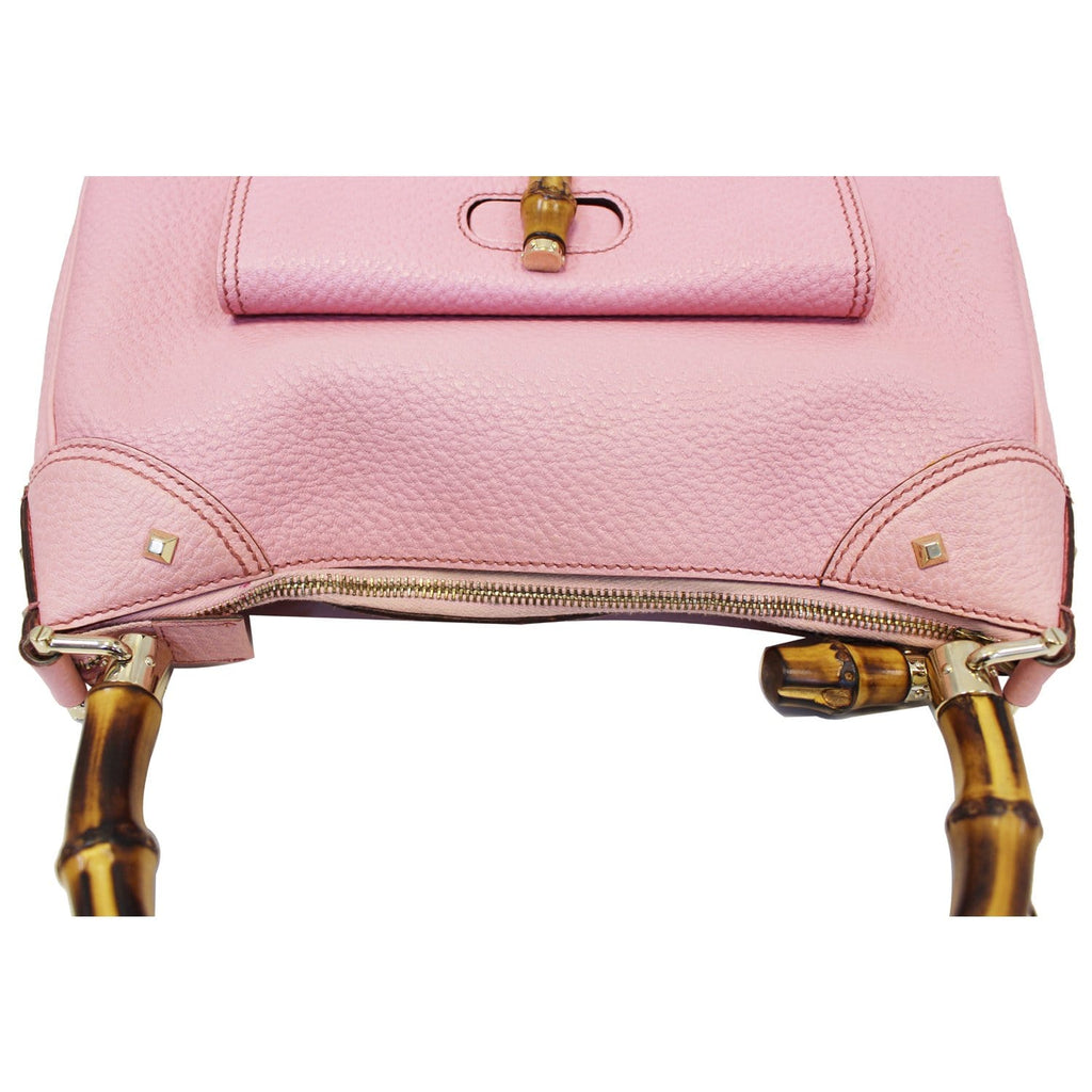GUCCI Calfskin Bamboo Top Handle Bag Pink