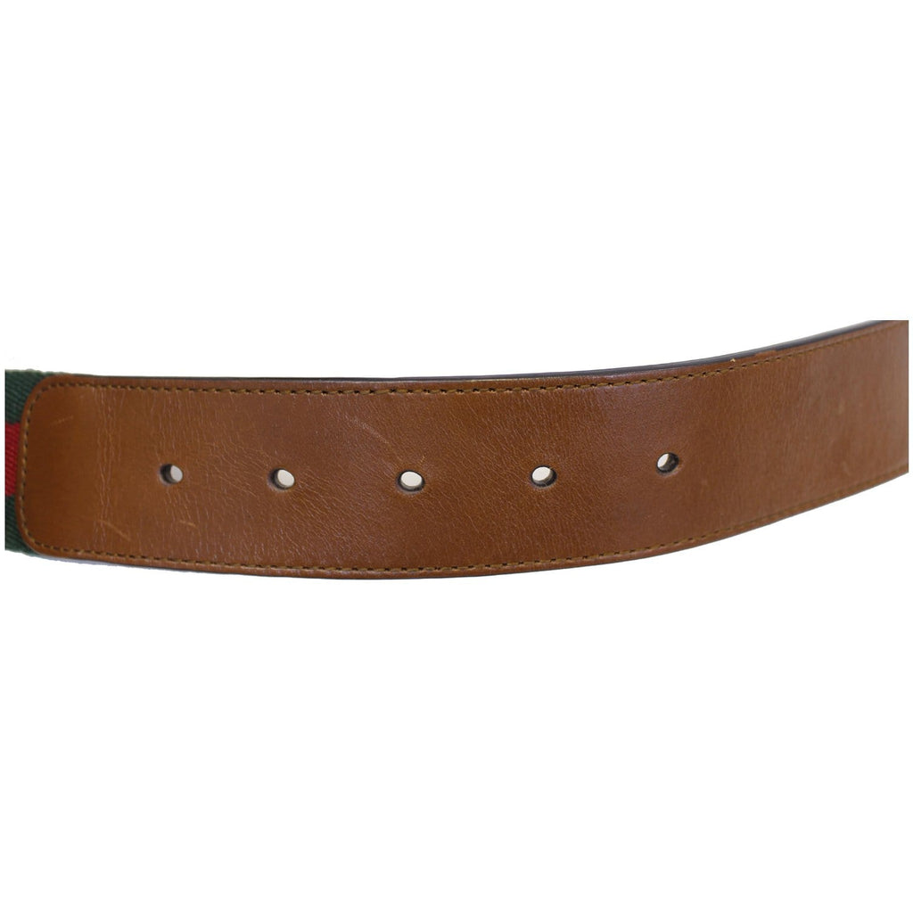 GUCCI Web Nylon Double G Buckle Belt Size 45 Red/Green