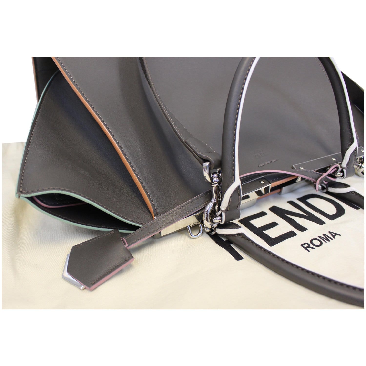 FENDI Petite 3Jours Calfskin Leather Tote Bag Dark Grey