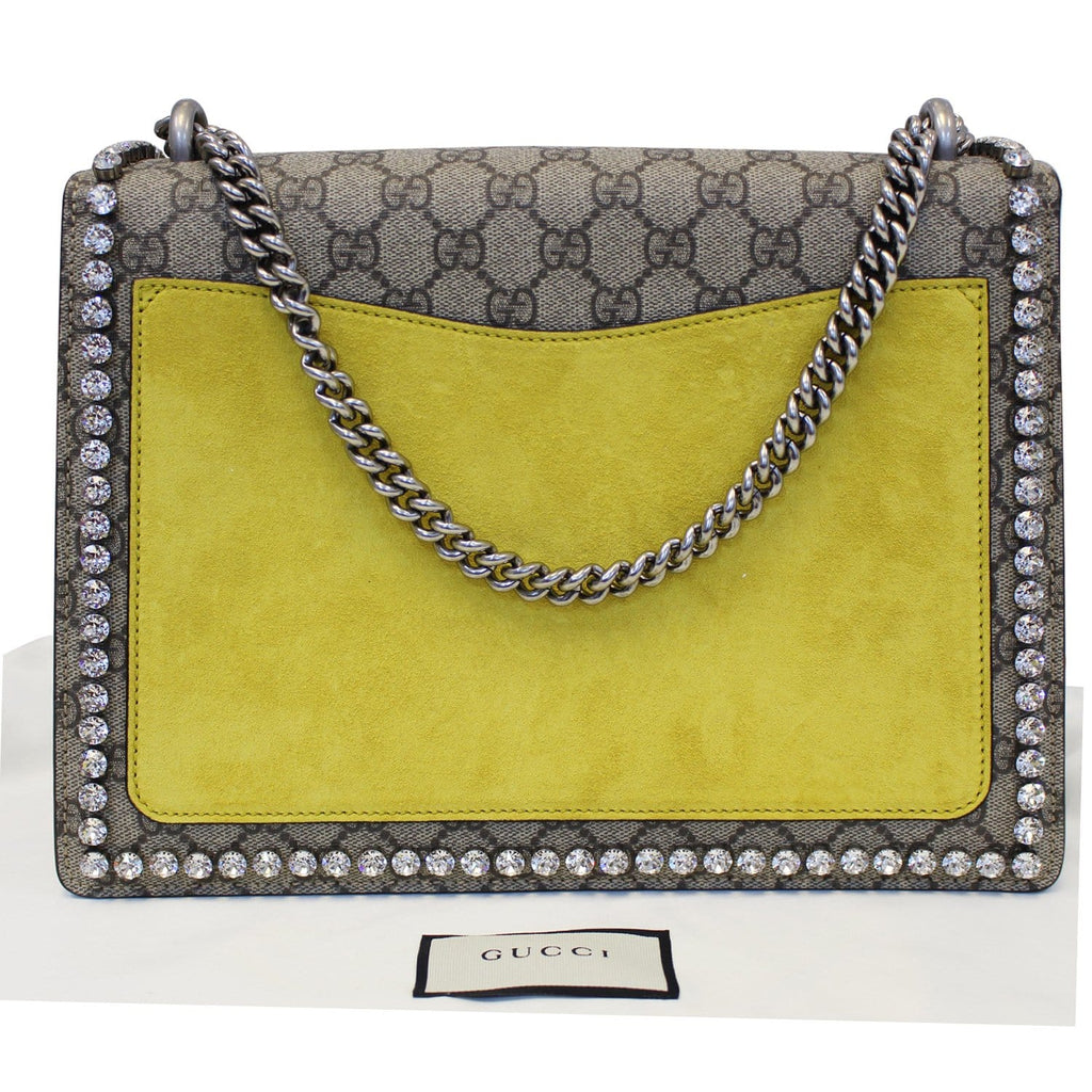 GUCCI Dionysus Medium GG Supreme Embroidered Crystal Bow Shoulder Bag Beige