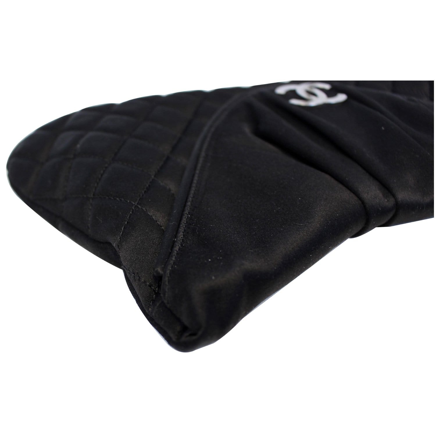 CHANEL CC Half Moon Quilted Satin Clutch Black