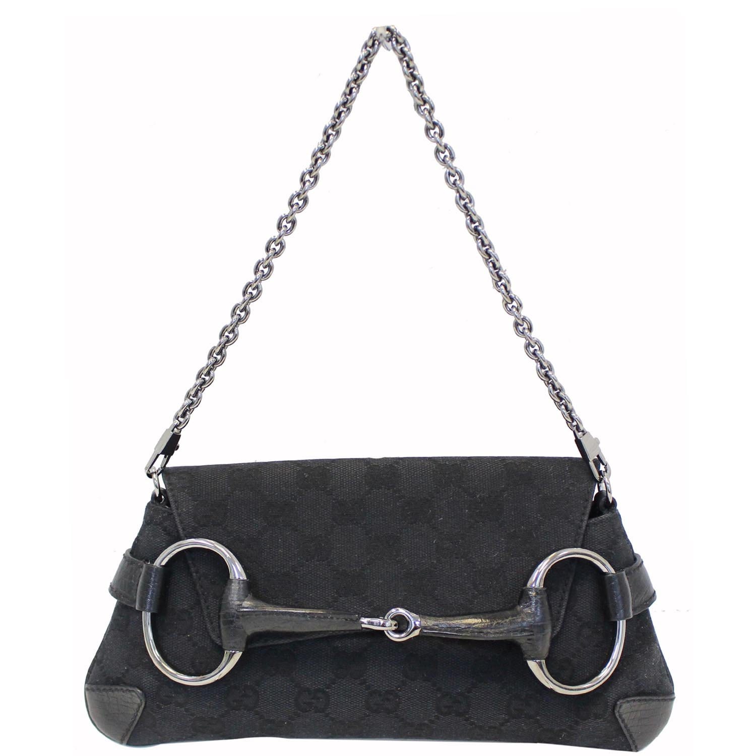 GUCCI Horsebit GG Canvas Clutch Bag Black
