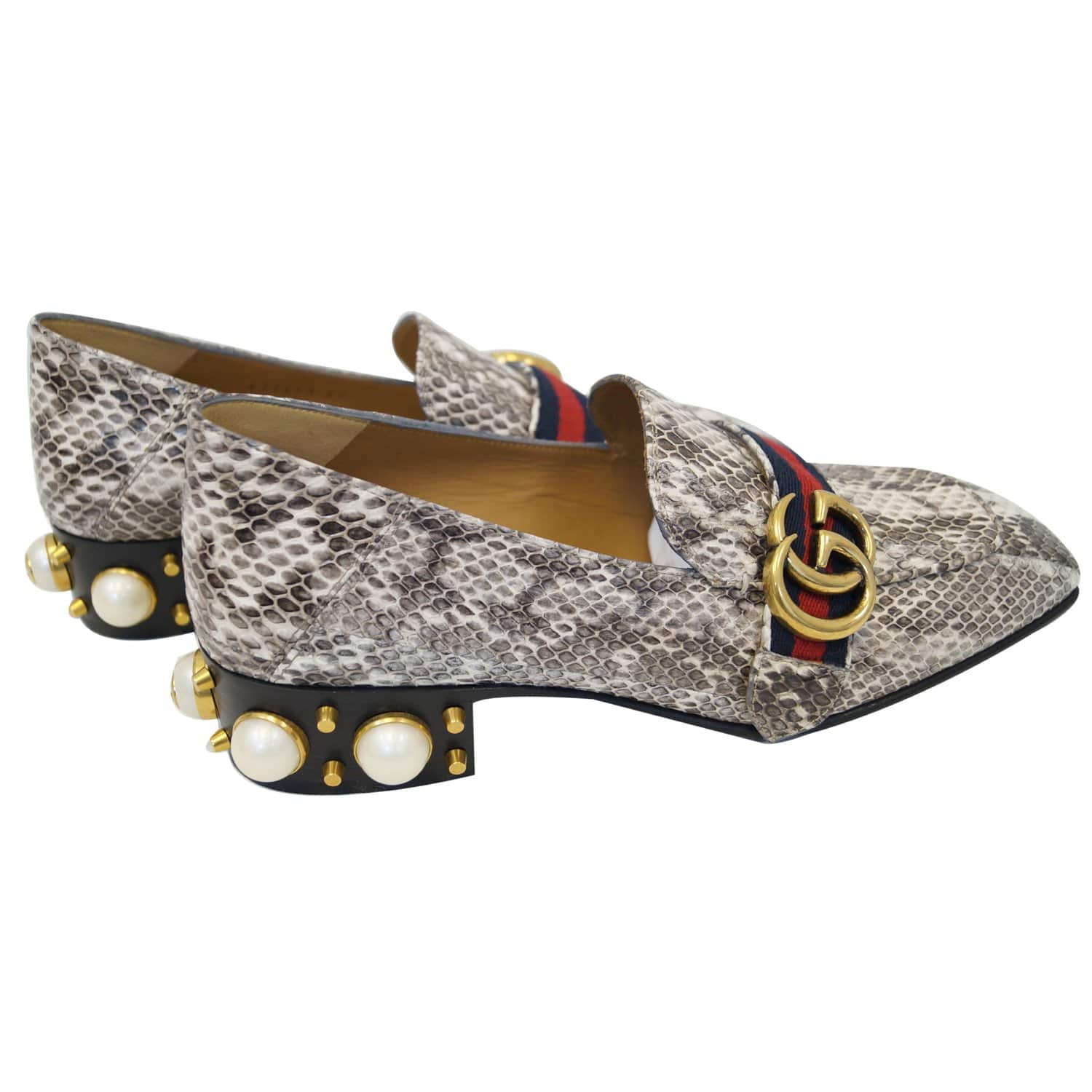 Gucci Mid-Heel GG Snakeskin Loafer Size US 7 Grey 423559 - Last Call