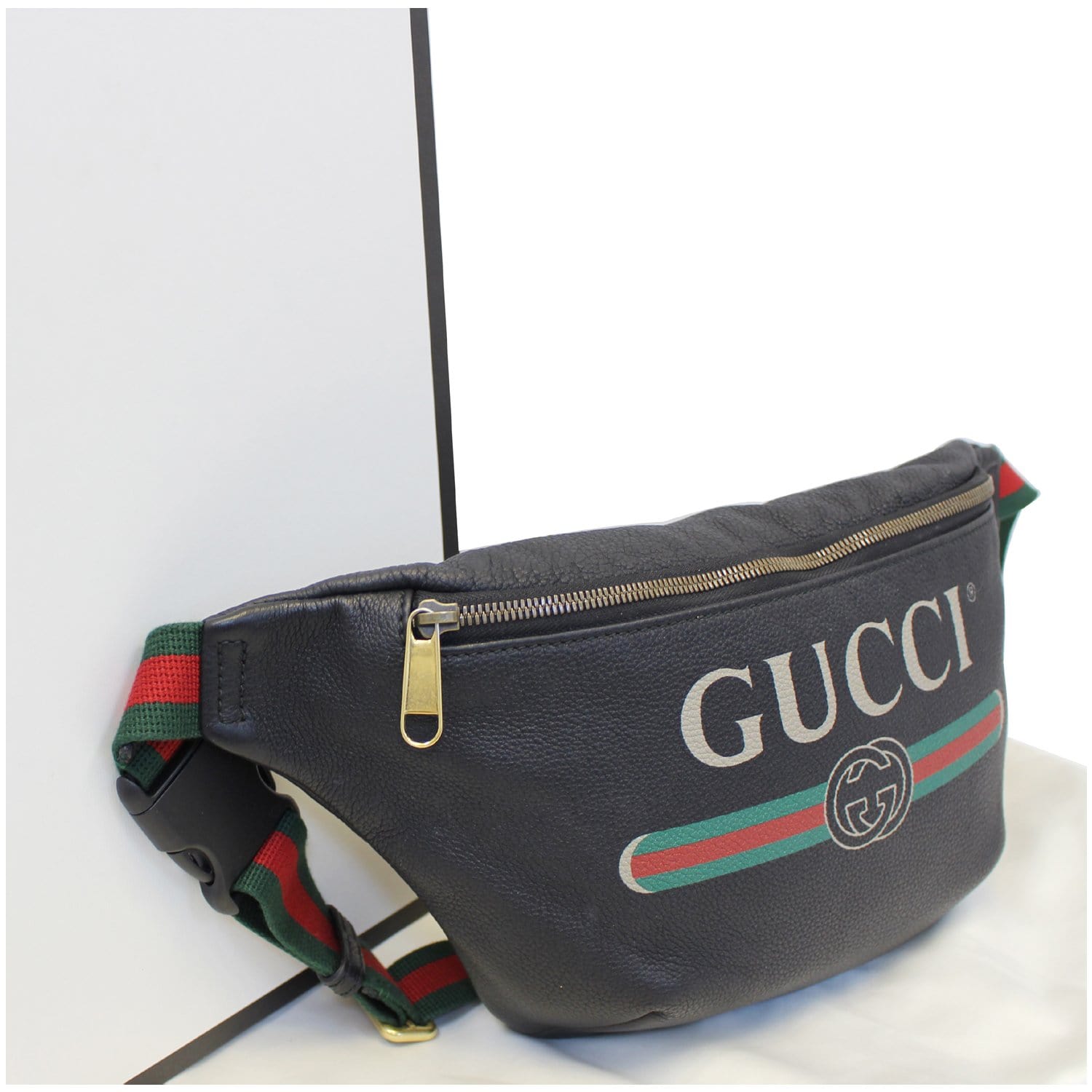 GUCCI Print Leather Black Belt Waist Bumbag Medium 530412