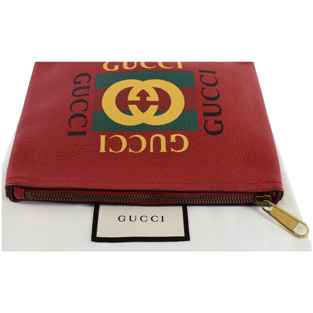 GUCCI Pebbled Leather Medium Logo Portfolio Clutch Hibiscus Red 495665 - 25% OFF