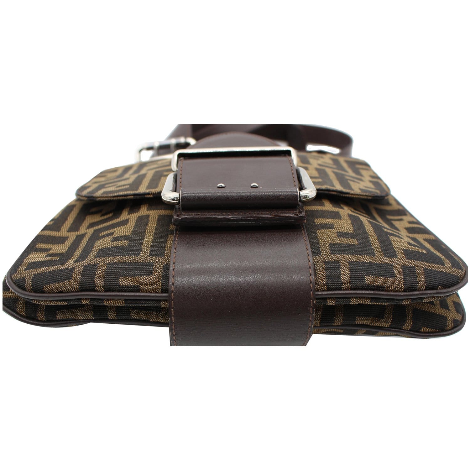 FENDI Zucca Canvas Buckle Shoulder Bag Tobacco Brown