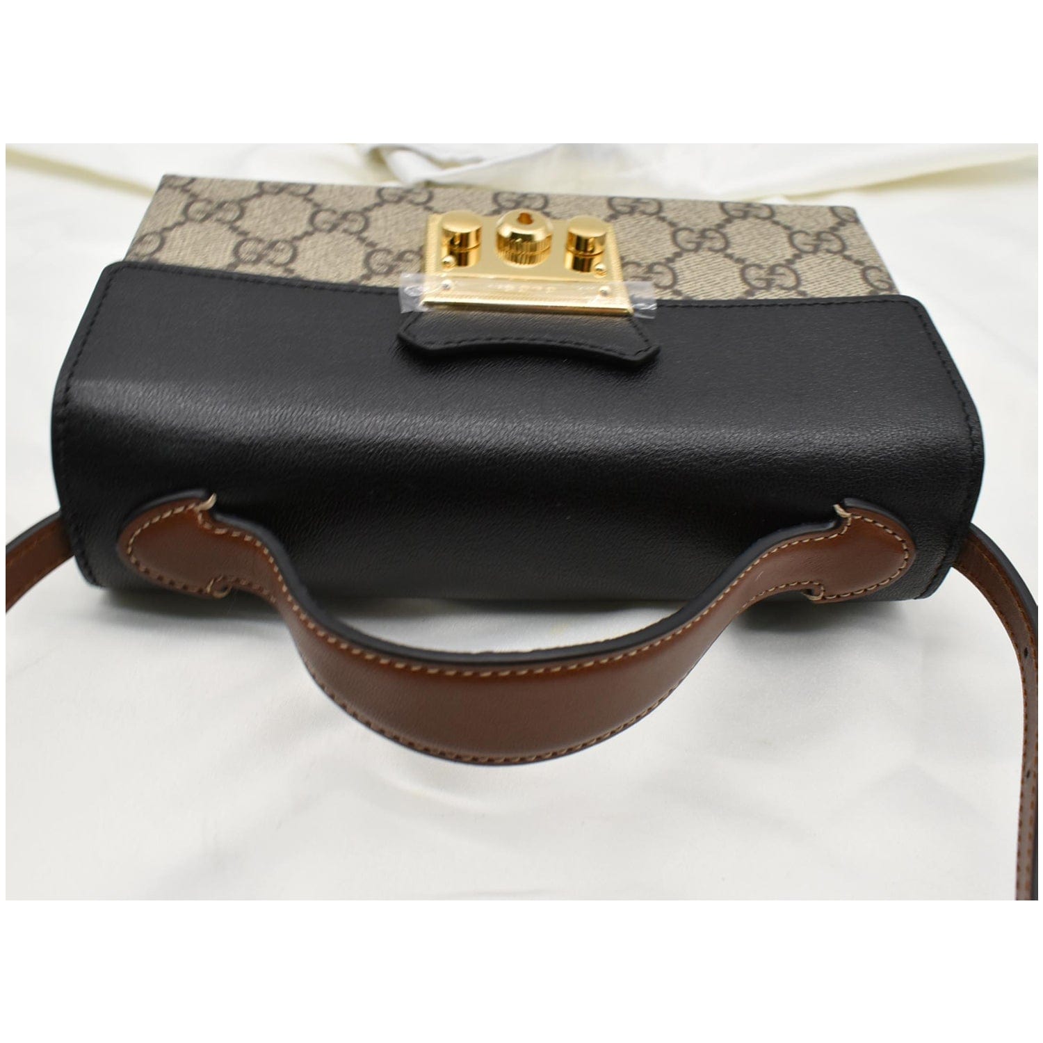GUCCI Padlock Mini GG Supreme Canvas Top Handle Crossbody Bag Beige 652683