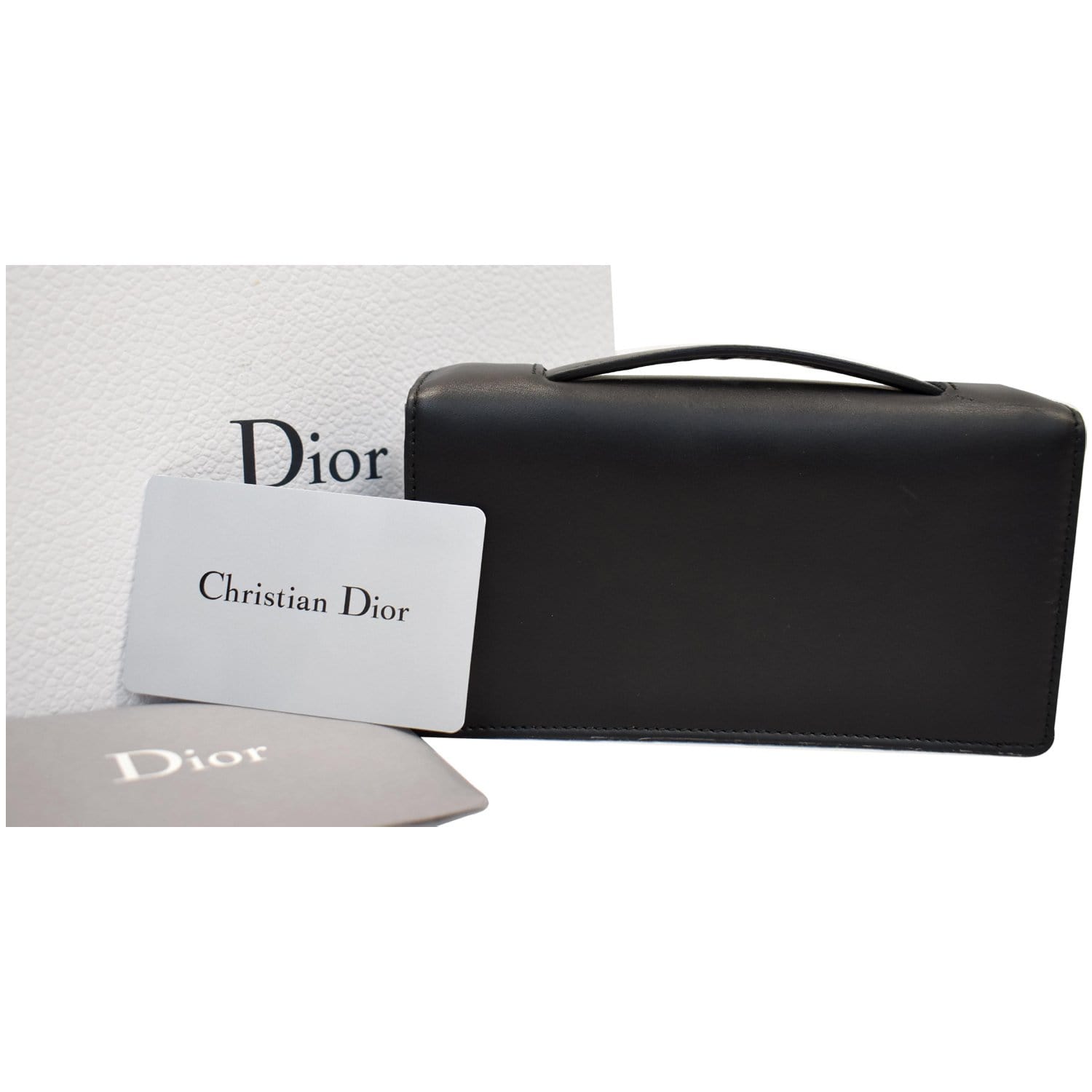 CHRISTIAN DIOR Bee Leather Pouch Clutch Bag Black