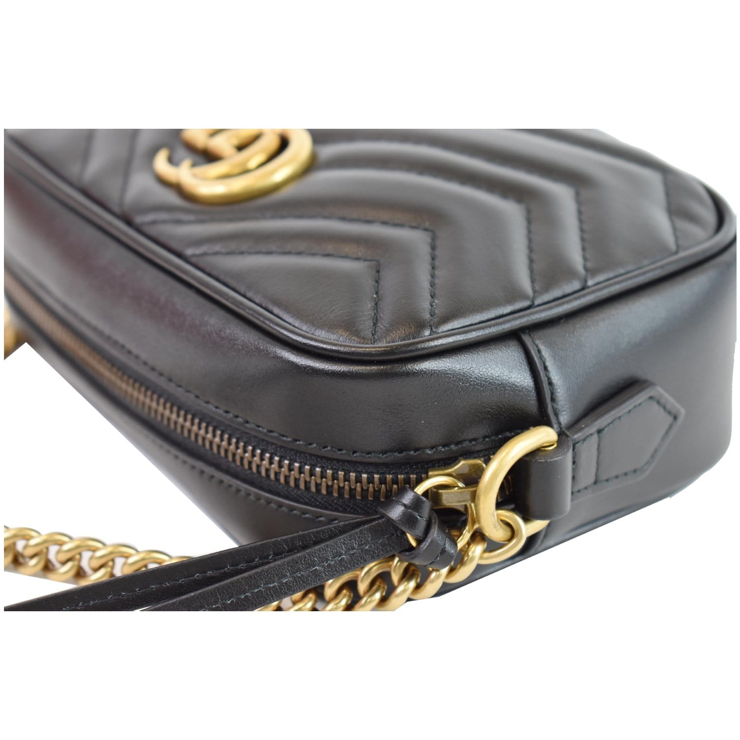 GUCCI GG Marmont Matelasse Mini Leather Shoulder Bag Black 448065