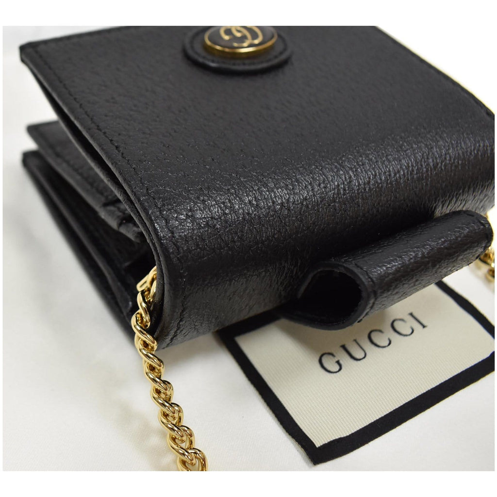 GUCCI GG Small Coin Leather Chain Wallet Black 617195