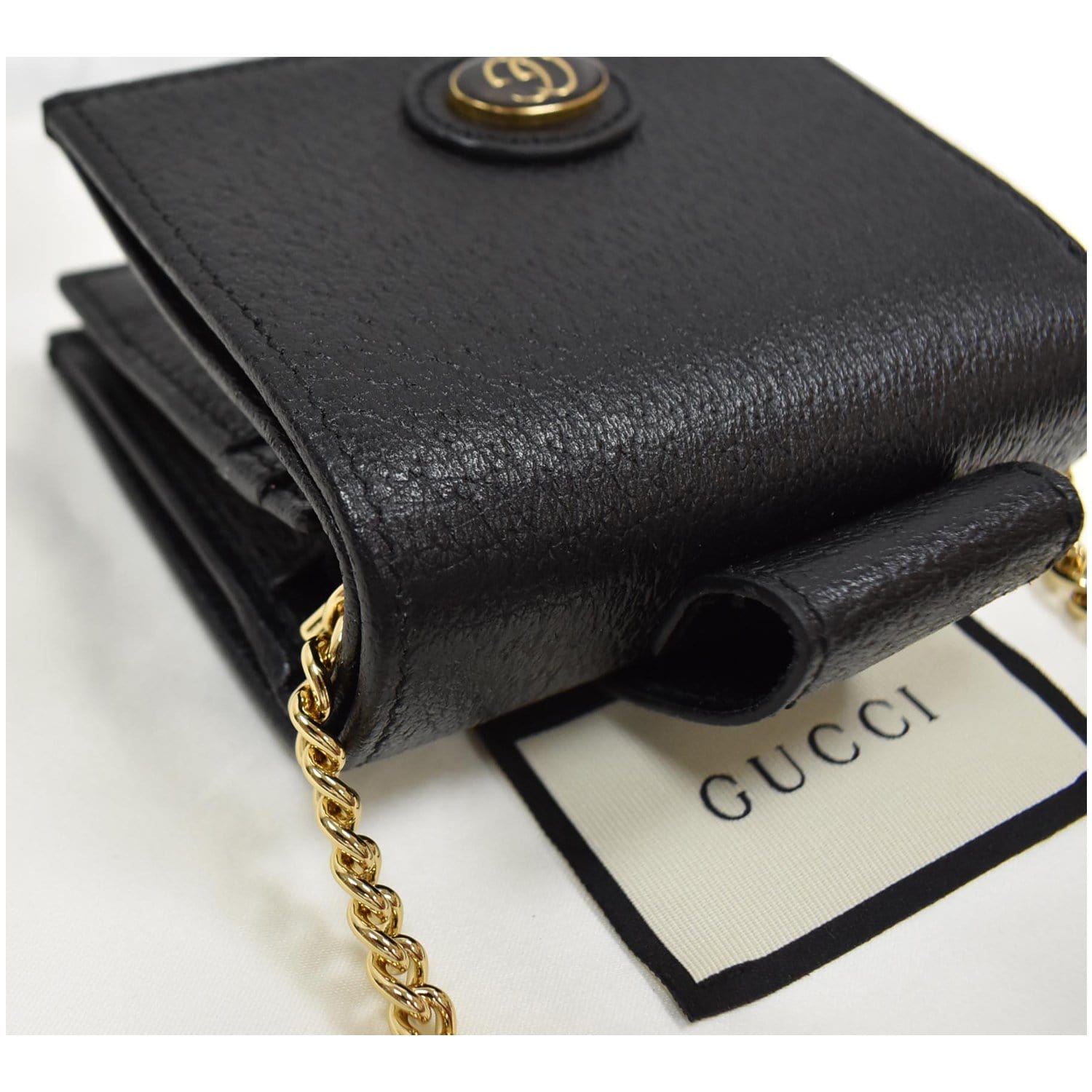 GUCCI GG Small Coin Leather Chain Wallet Black 617195