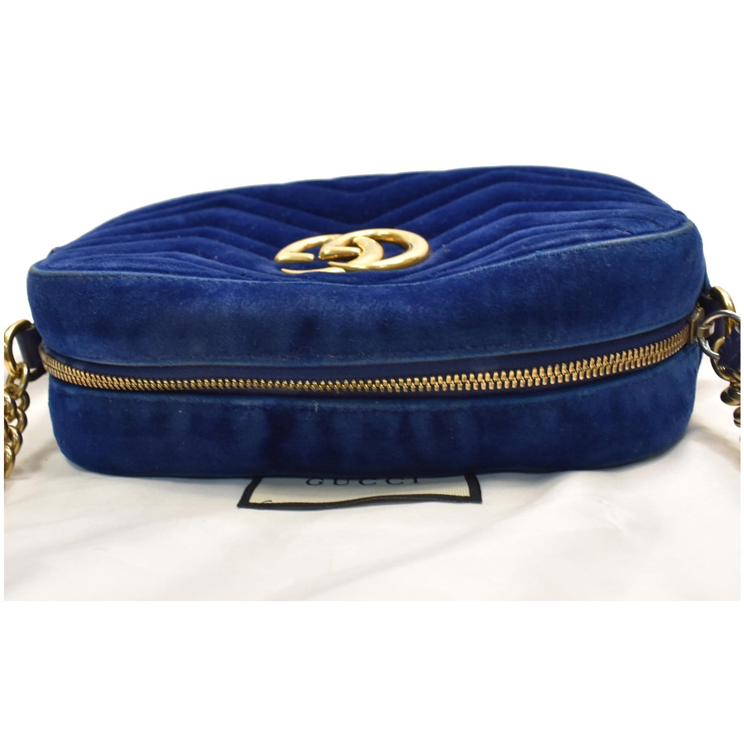 GUCCI GG Marmont Velvet Small Crossbody Bag Blue 447632