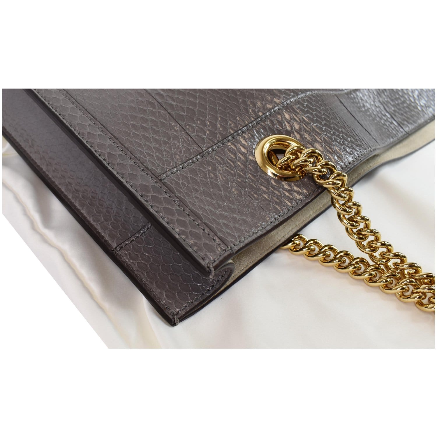 GUCCI Rajah Large Snakeskin Tote Shoulder Bag Dusty Grey 537219 - 25% OFF