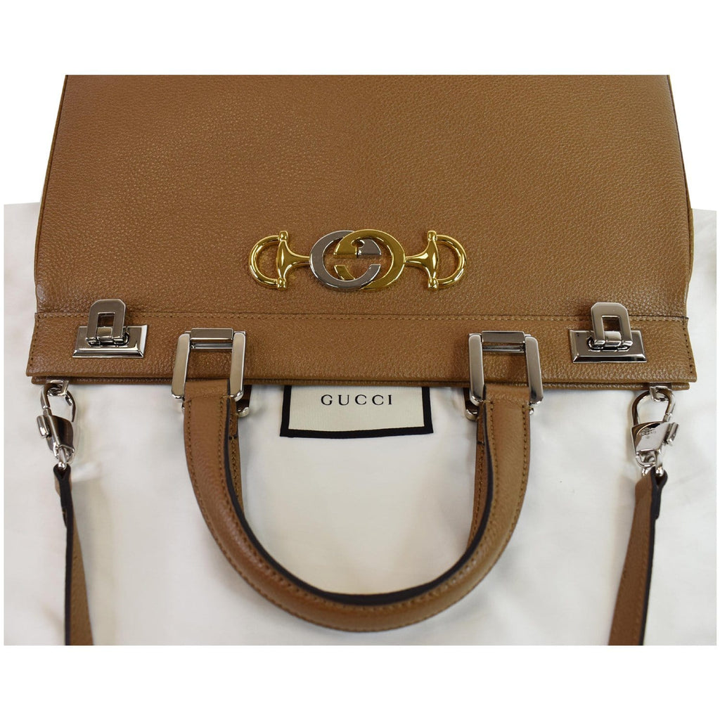 GUCCI Medium Zumi Grainy Leather Top Handle Bag Taupe 564714