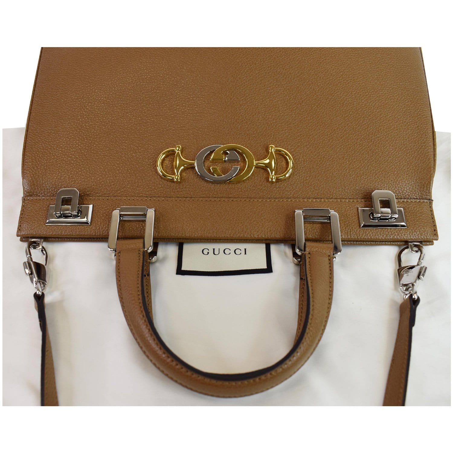 GUCCI Medium Zumi Grainy Leather Top Handle Bag Taupe 564714