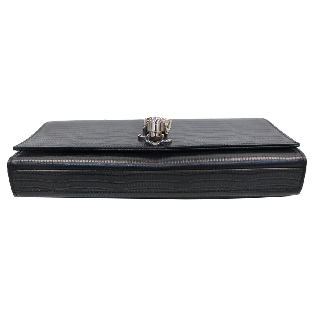 YVES SAINT LAURENT Classic Kate Monogram Tassel Embossed Leather Clutch Black
