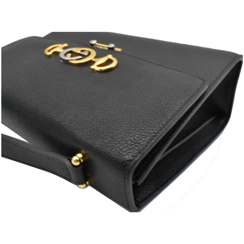 GUCCI Zumi Small Grainy Leather Chain Crossbody Bag Black 576388