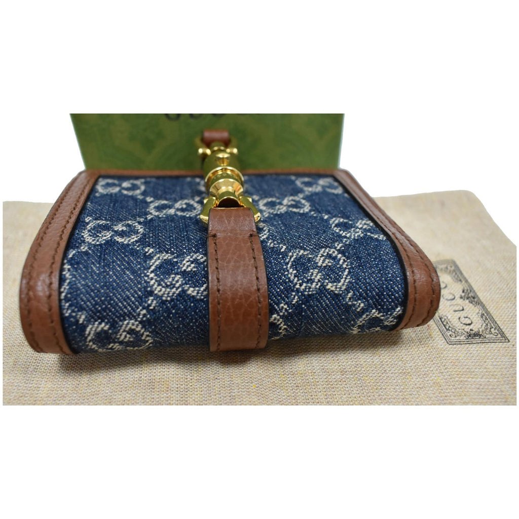 GUCCI Jackie 1961 GG Jacquard Denim  Case Wallet Dark Blue