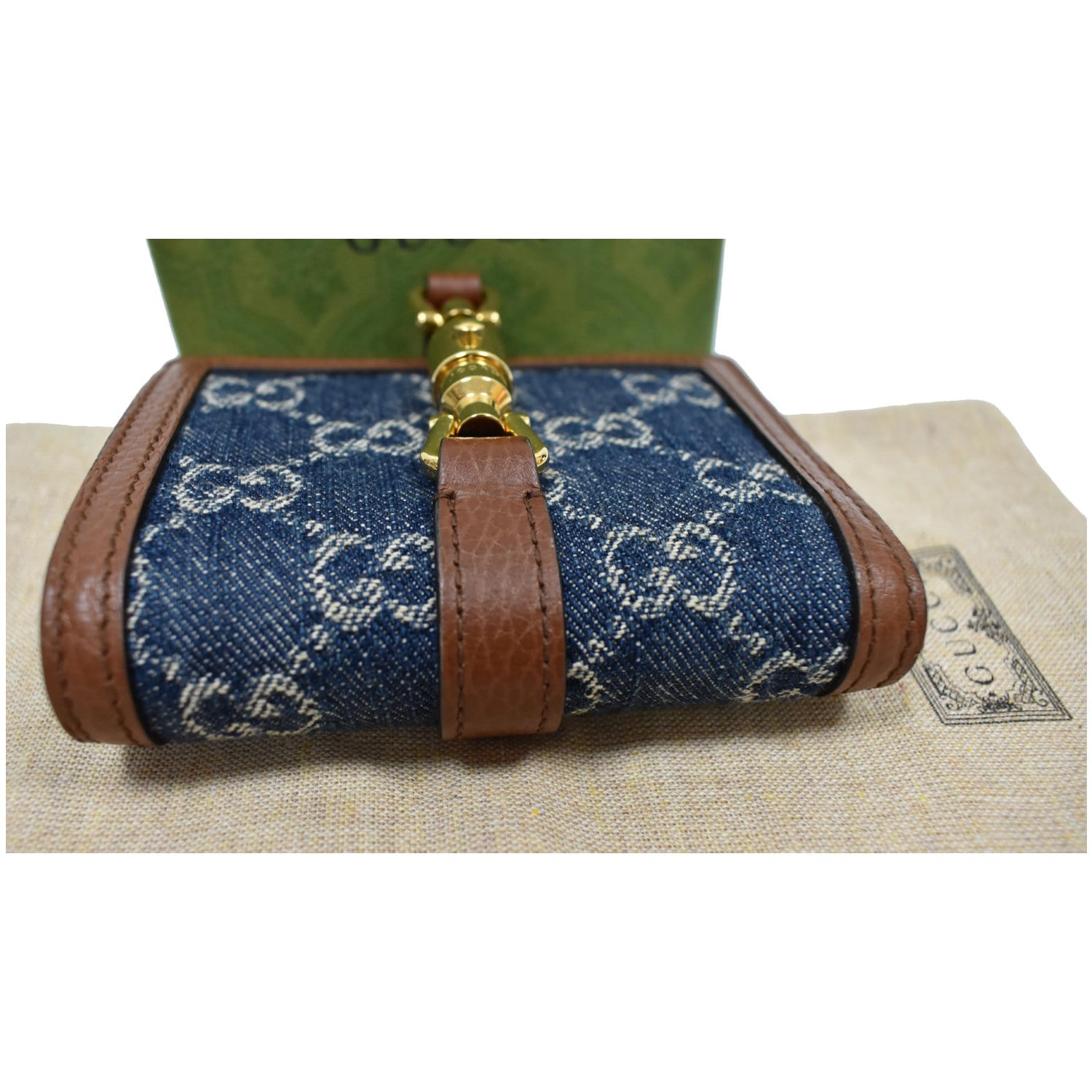 GUCCI Jackie 1961 GG Jacquard Denim  Case Wallet Dark Blue