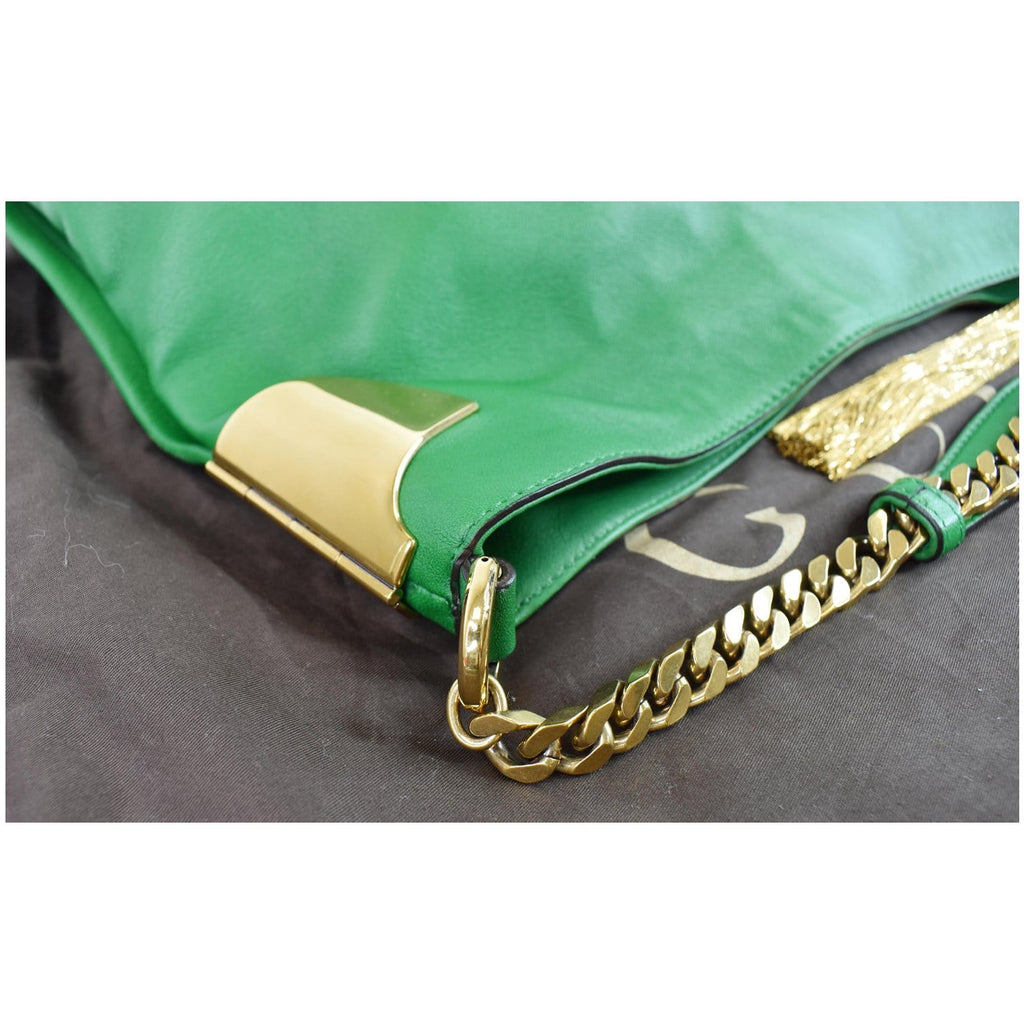 GUCCI 1970 Medium Leather Shoulder Bag Green 290682
