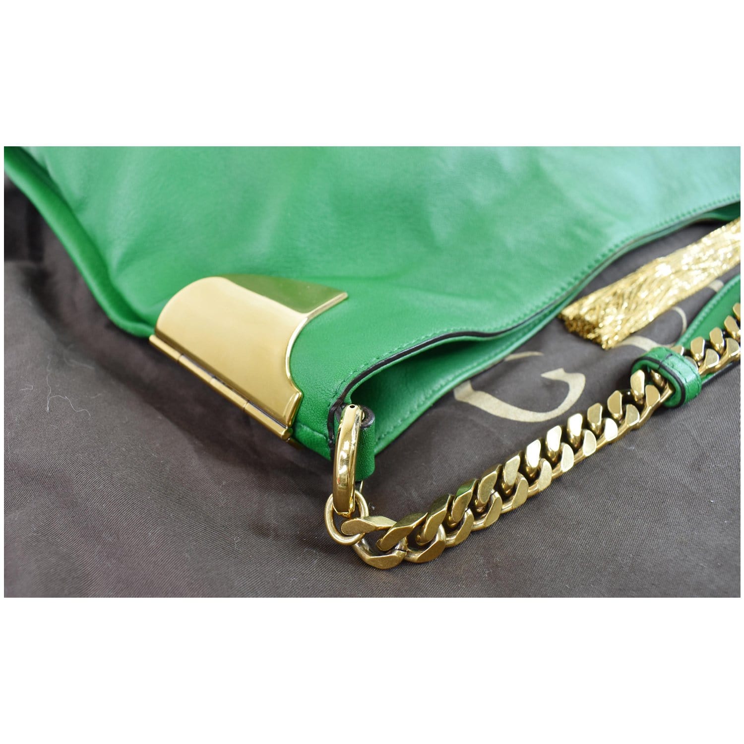 GUCCI 1970 Medium Leather Shoulder Bag Green 290682