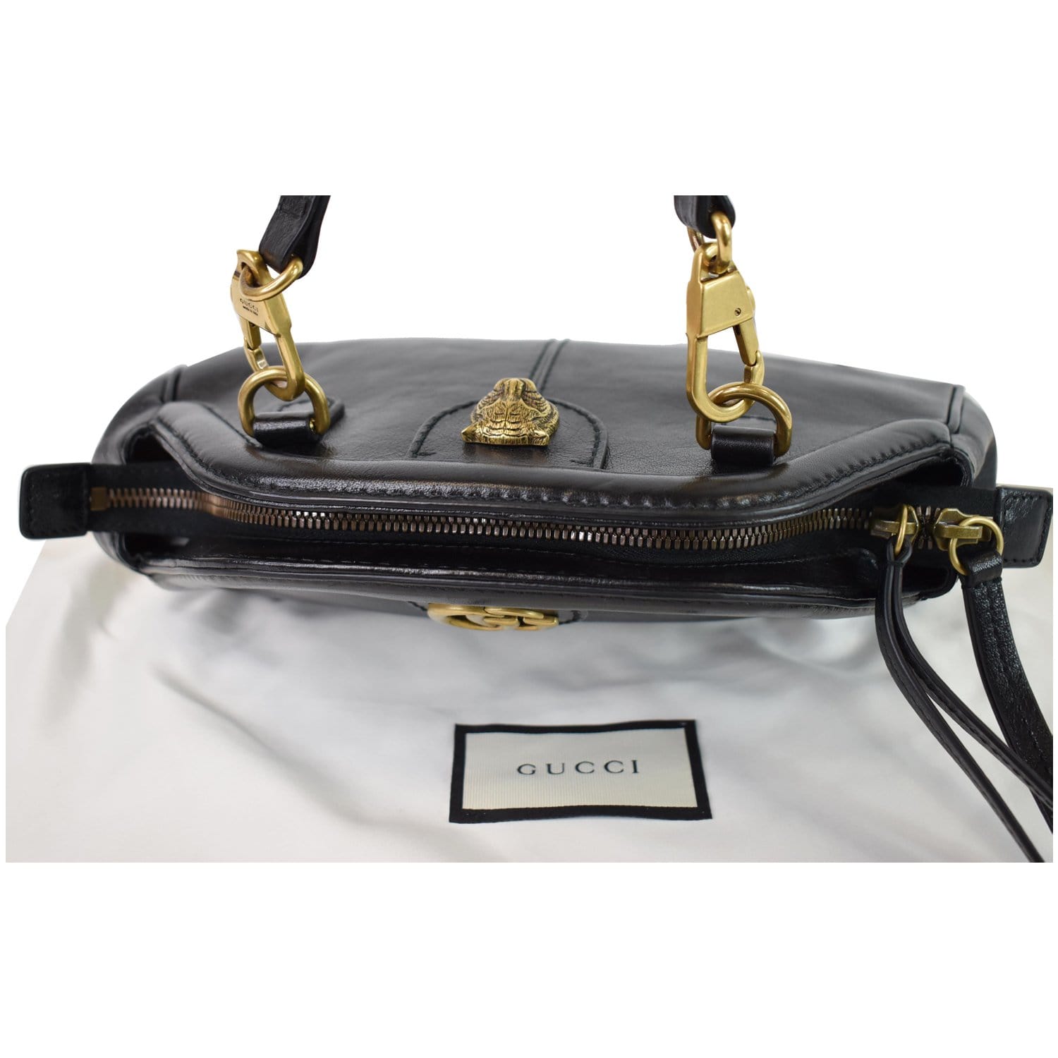 GUCCI GG Re(Belle) Tiger Head Leather Crossbody Bag Black 524620