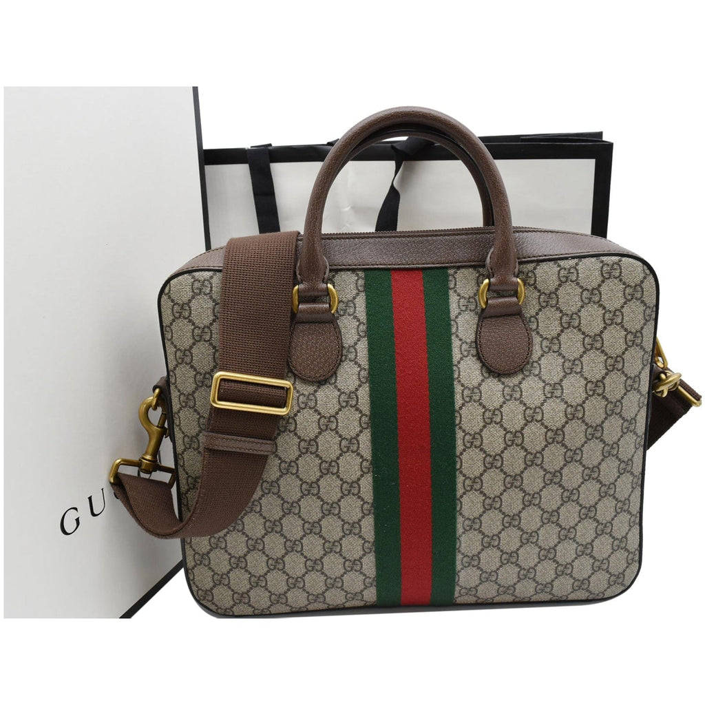 GUCCI Ophidia Soft GG Supreme Canvas Leather Briefcase Shoulder Bag Beige 574793