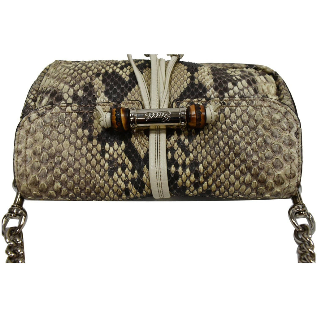 GUCCI Croisette Bamboo Evening Python Leather Shoulder Bag Off White 235320