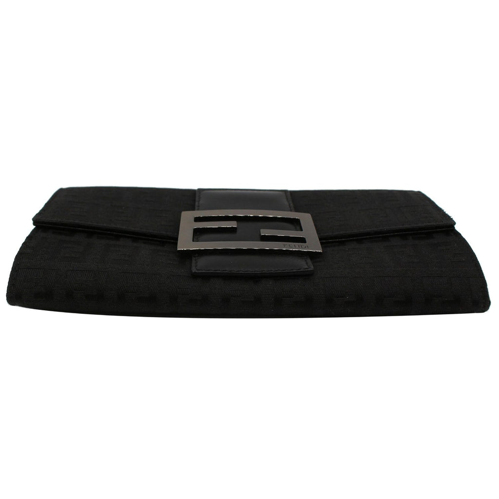 FENDI Zucchino Monogram Canvas Long Bi-Fold Wallet Black