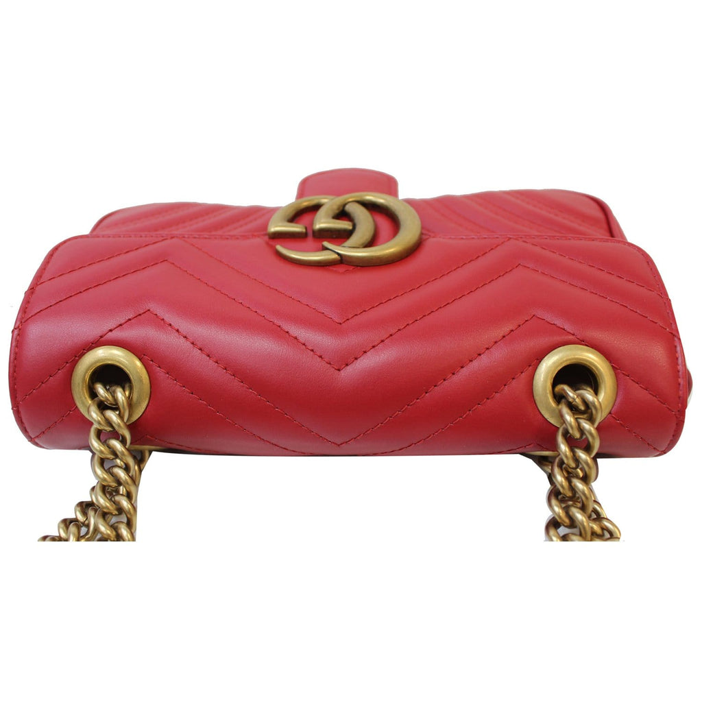 GUCCI GG Marmont Mini Leather Shoulder Crossbody Bag Red 446744